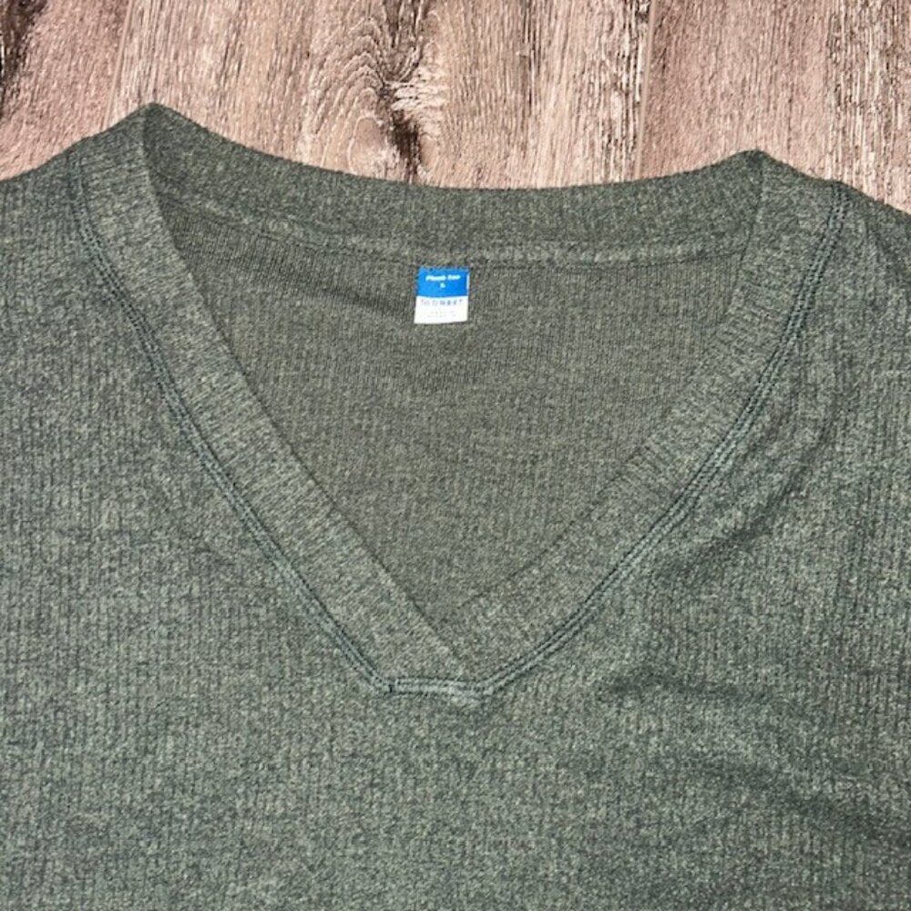 Old Navy Women's Plush Ribbed V-Neck Long Sleeve T-Shirt Olive Green Size Large - Picture 2 of 5
